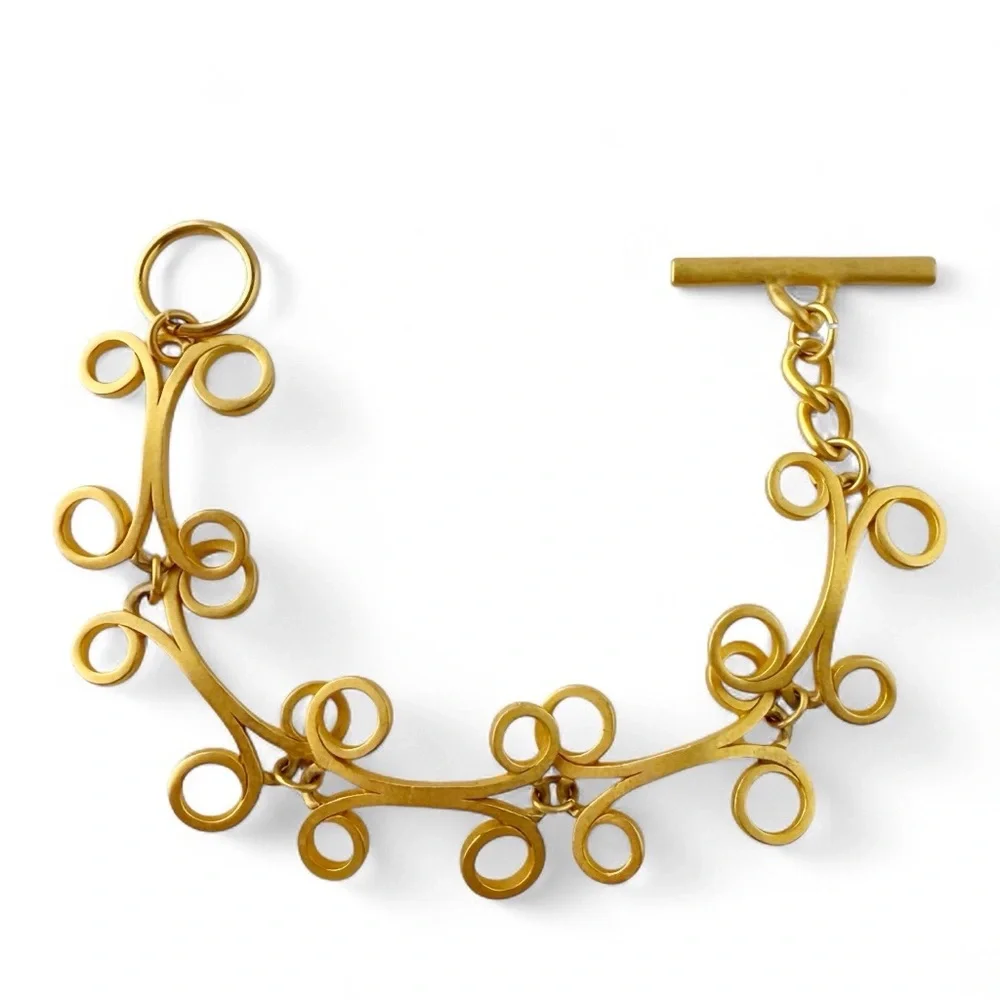 Vintage Matte Goldtone Scroll Spiral Link Toggle Chain Bracelet